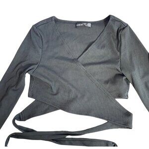 Shein Wrap Around Cropped Top Womens Size S Y2K Goth Grunge Festival Stretch Tie